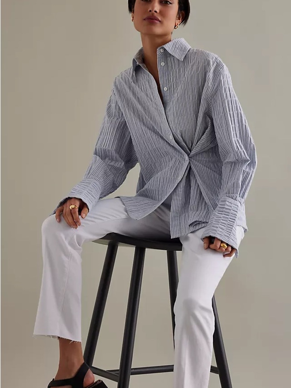 Aligne Hakeem Wrap Shirt in Blue and White Stripe